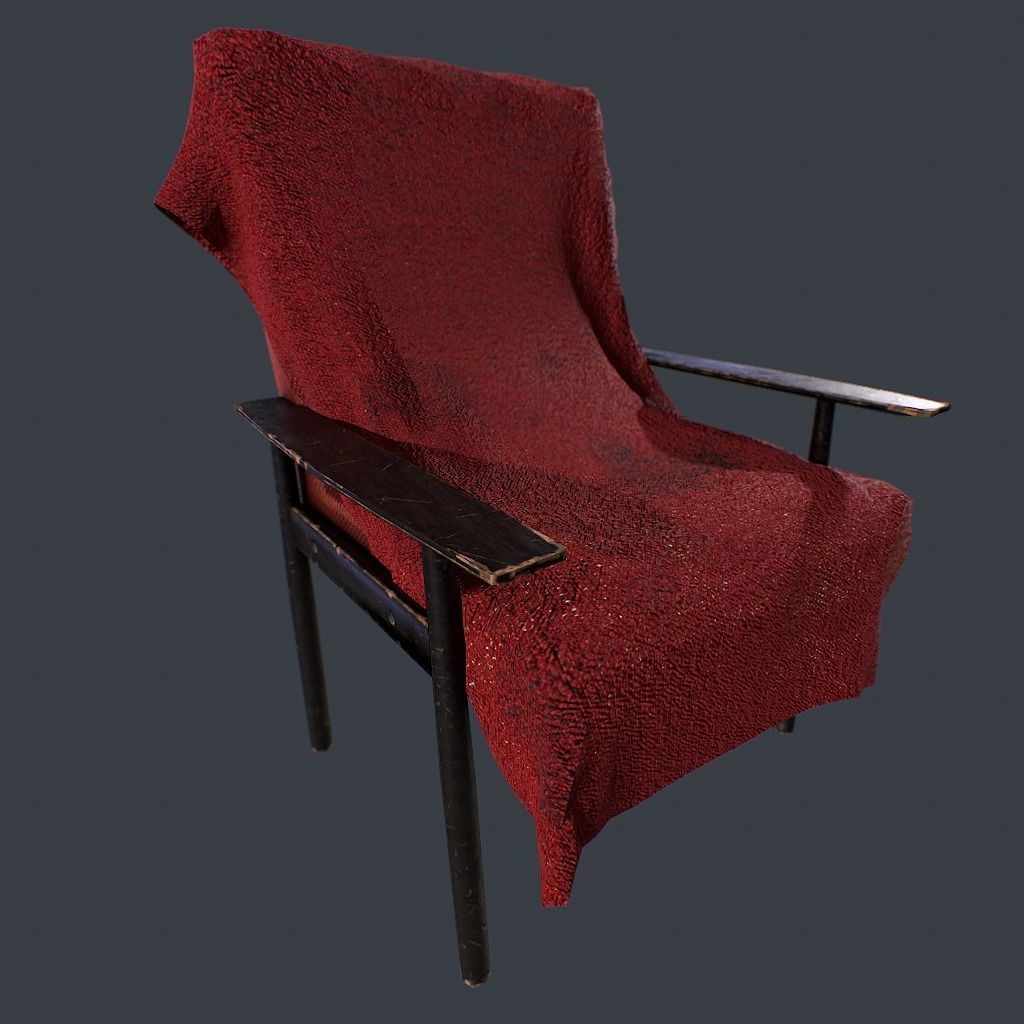 Old Armchair v1 Low-poly 3D model_10