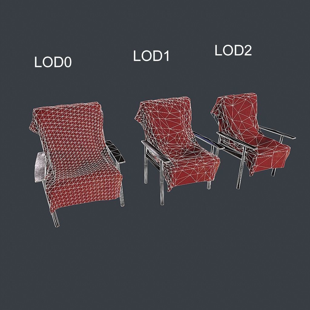 Old Armchair v1 Low-poly 3D model_26