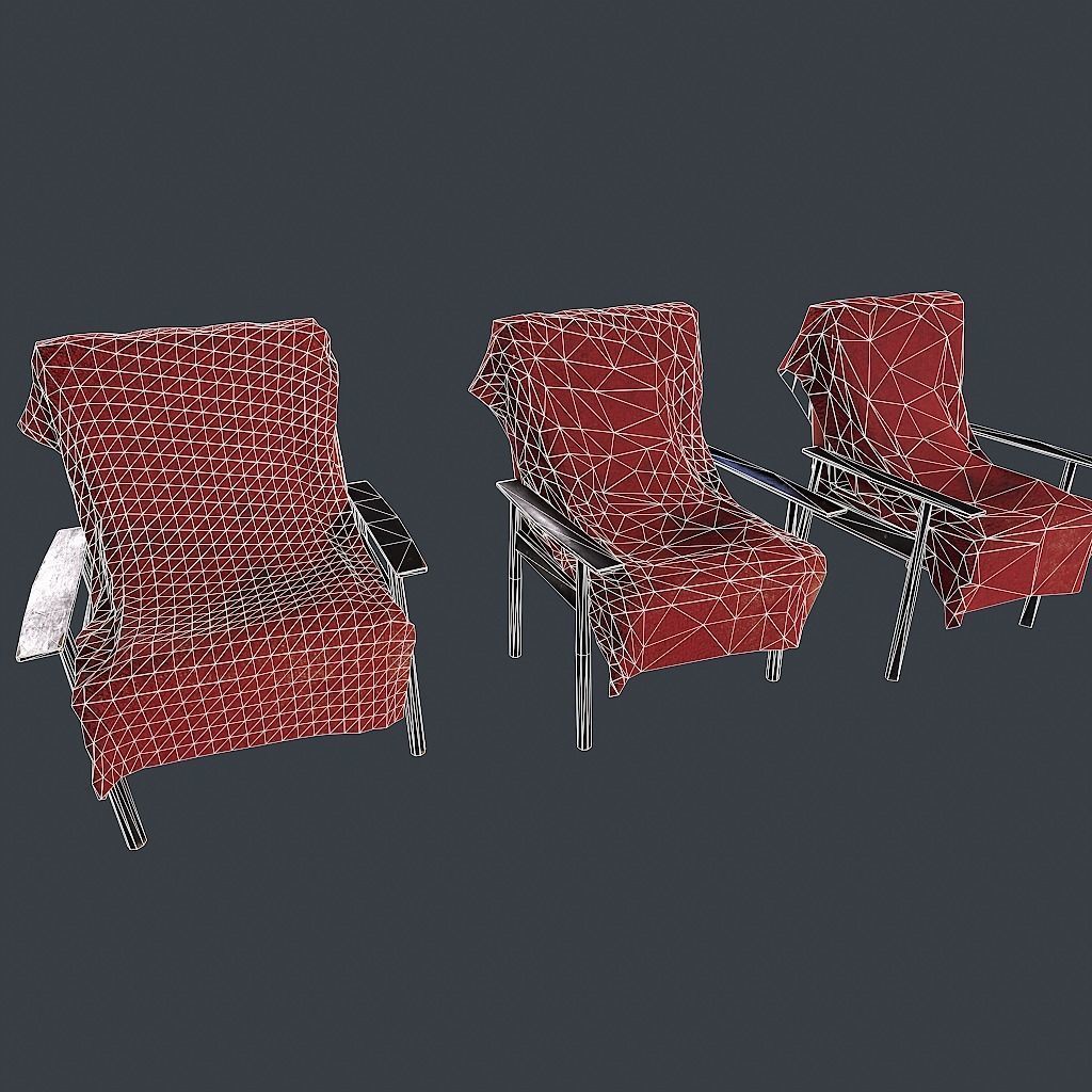 Old Armchair v1 Low-poly 3D model_25