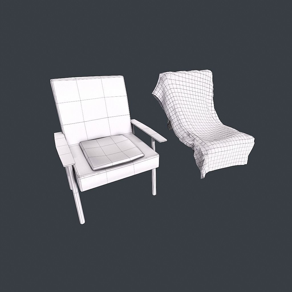 Old Armchair v1 Low-poly 3D model_32