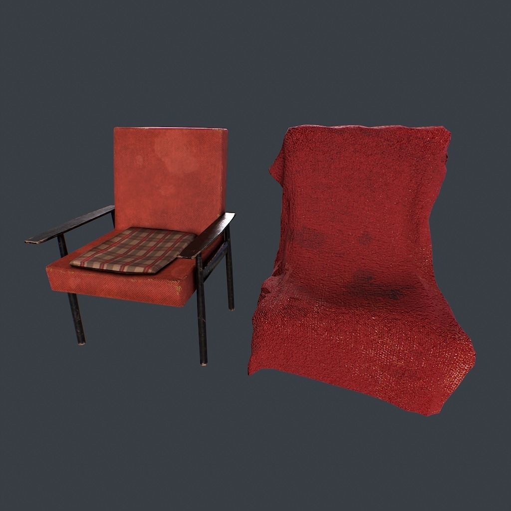 Old Armchair v1 Low-poly 3D model_19