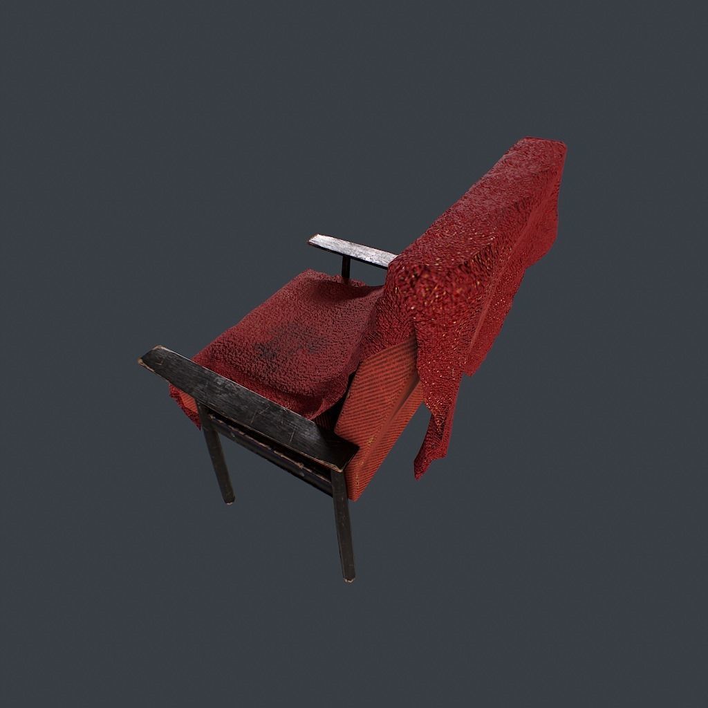 Old Armchair v1 Low-poly 3D model_5