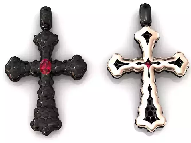 Gothic Cross Pave Oval Center Pendant Necklace
