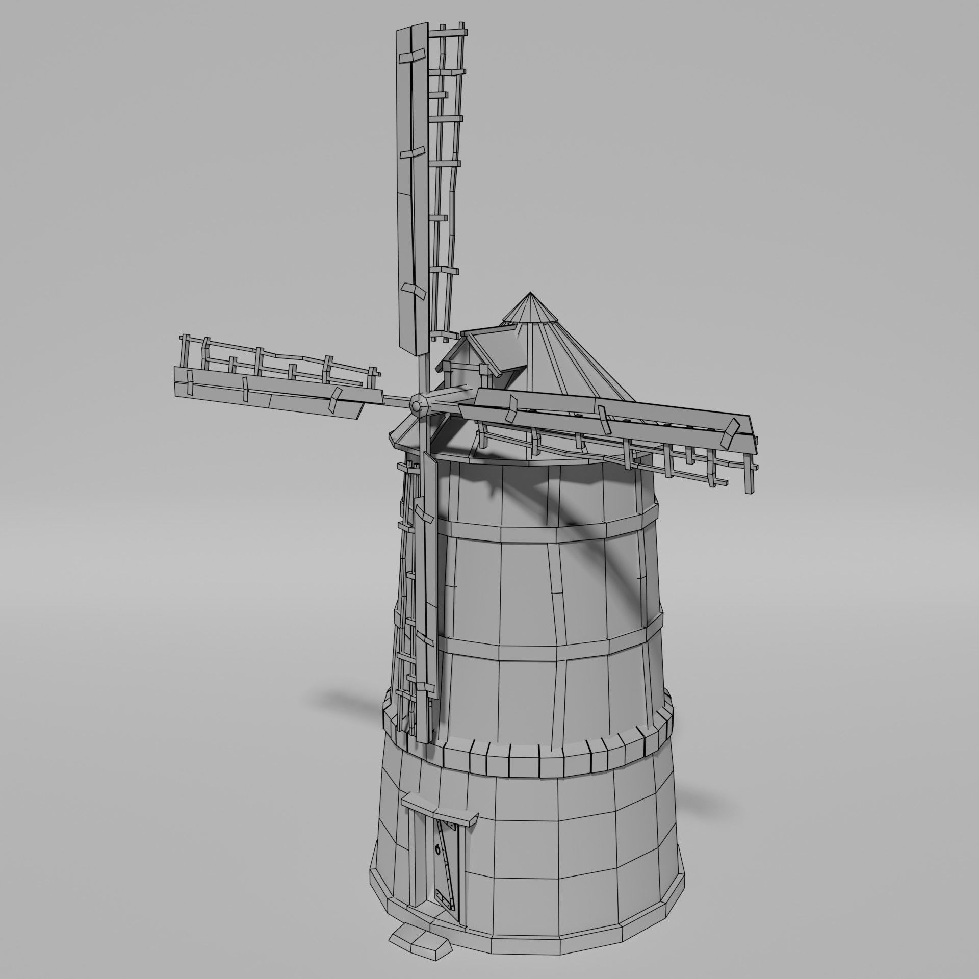 Medieval  windmill Low-poly 3D model_7