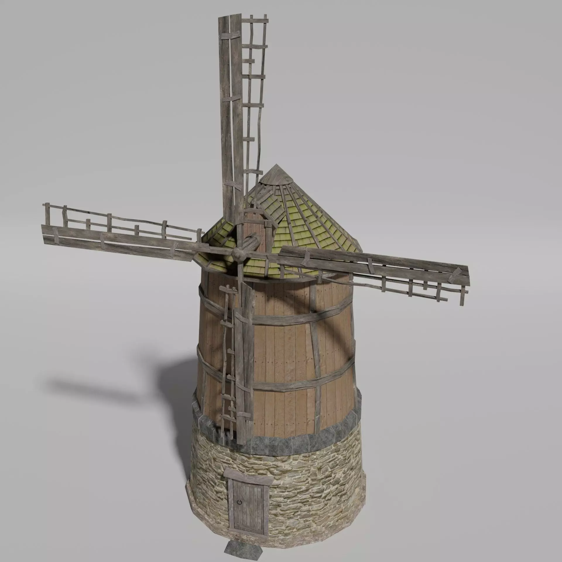 Medieval  windmill Low-poly 3D model_0