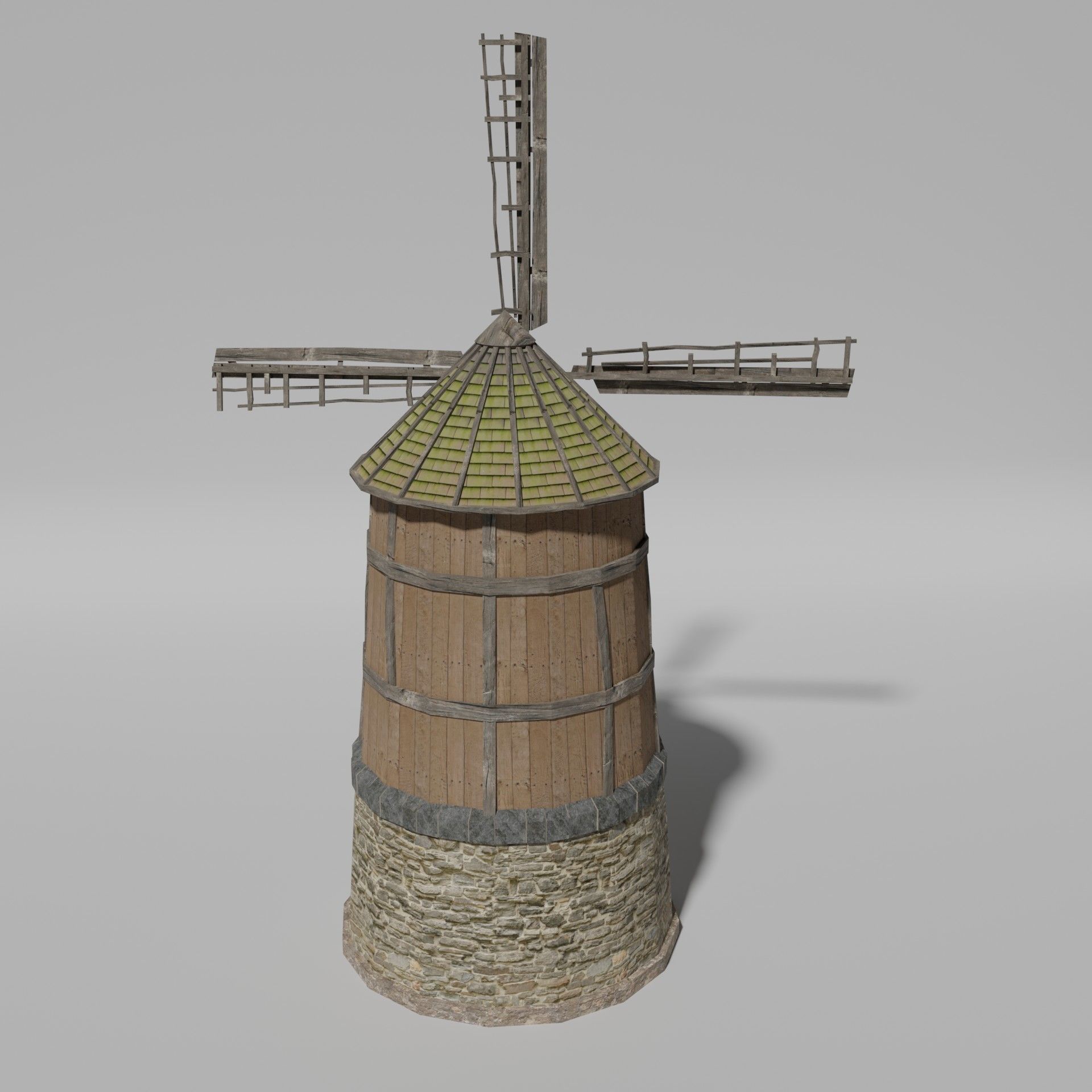 Medieval  windmill Low-poly 3D model_2