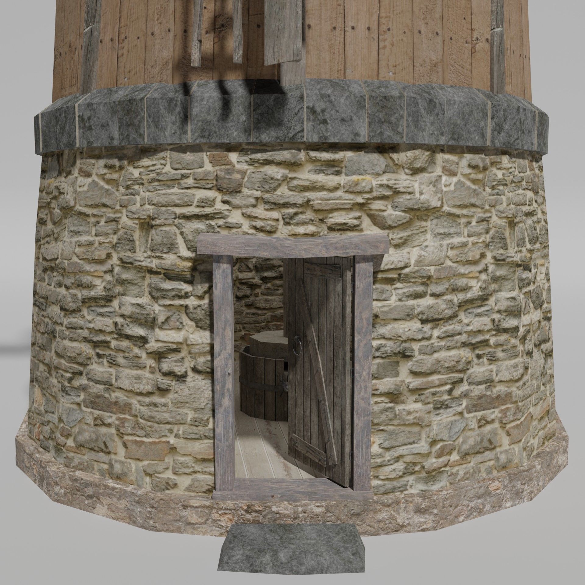 Medieval  windmill Low-poly 3D model_4