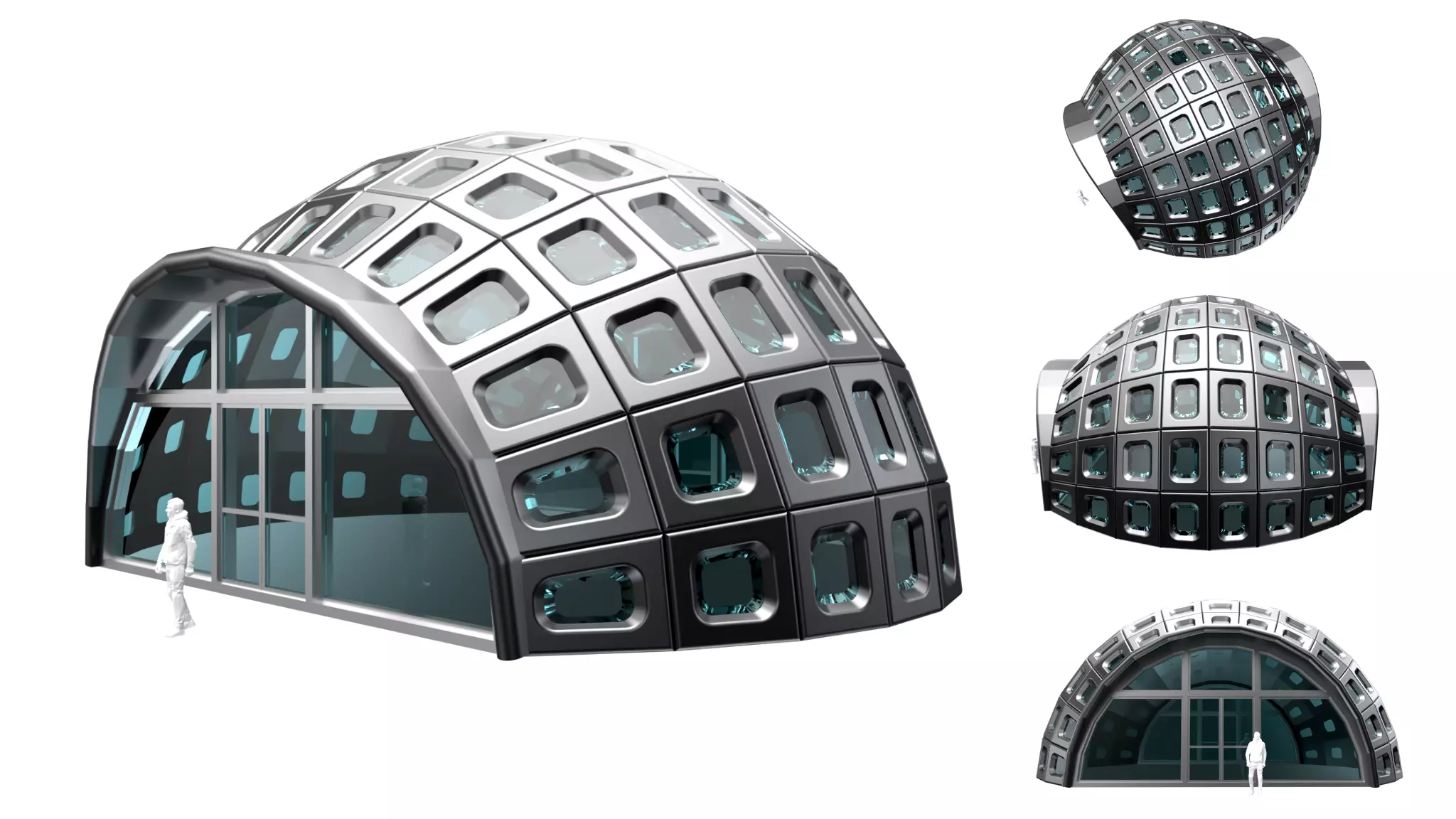 Dome Stand Alone Structure with Window Panels and entry doors 3D model