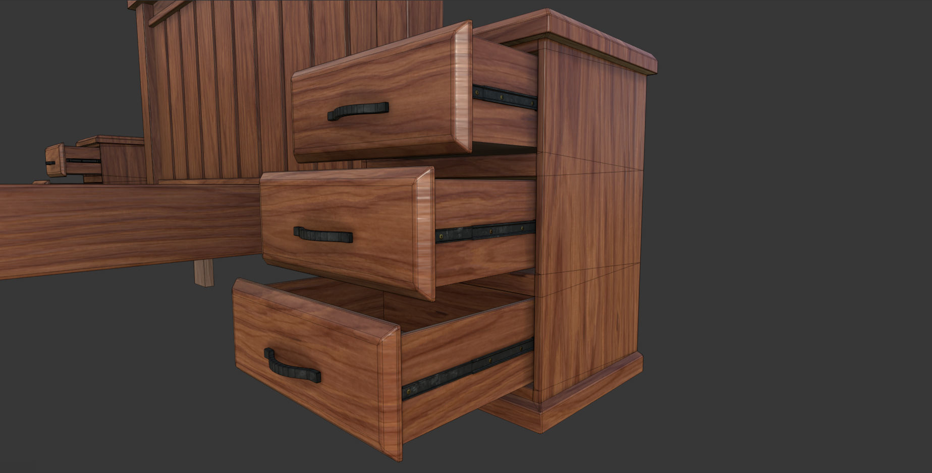 Bed Double Low-poly 3D model_9