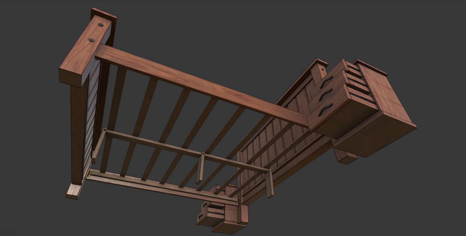 Bed Double Low-poly 3D model_8