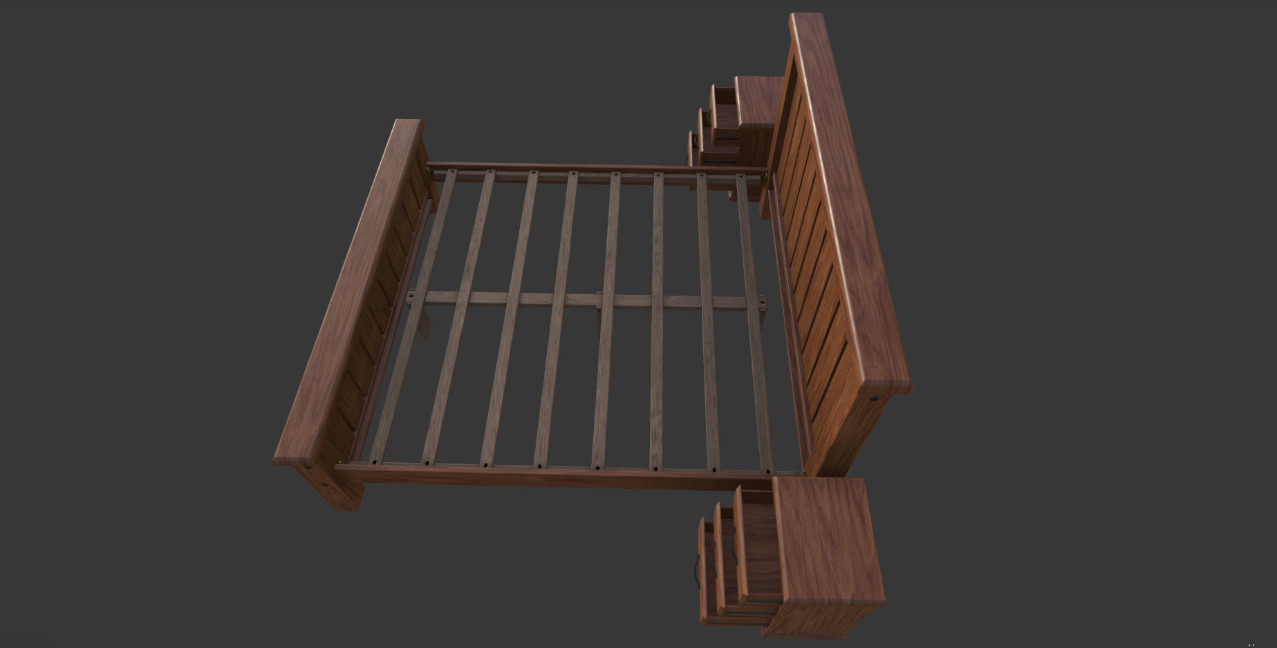 Bed Double Low-poly 3D model_4