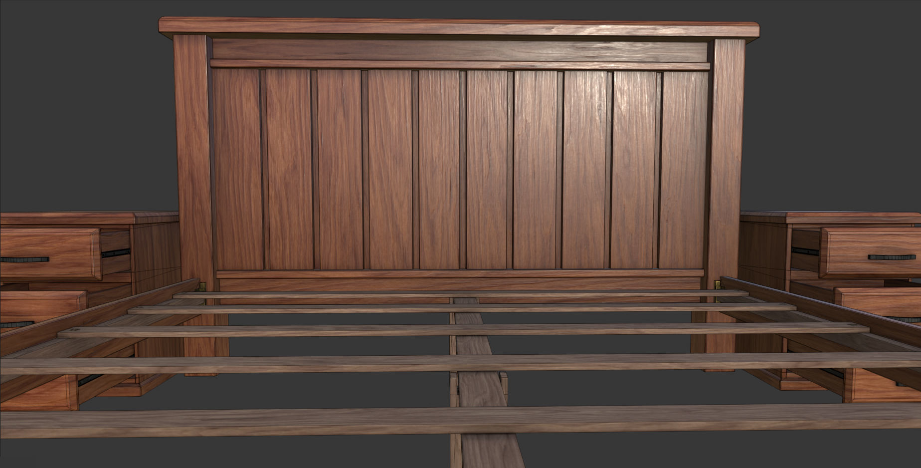 Bed Double Low-poly 3D model_10