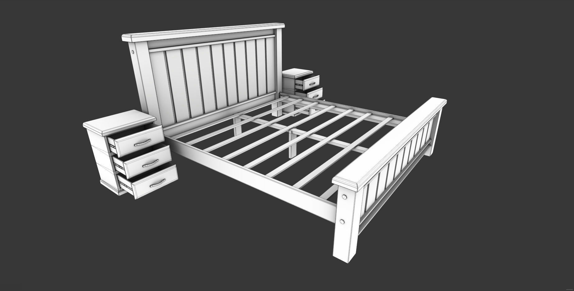 Bed Double Low-poly 3D model_6