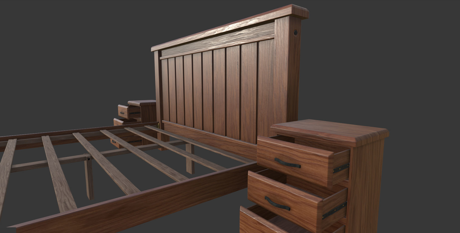 Bed Double Low-poly 3D model_5