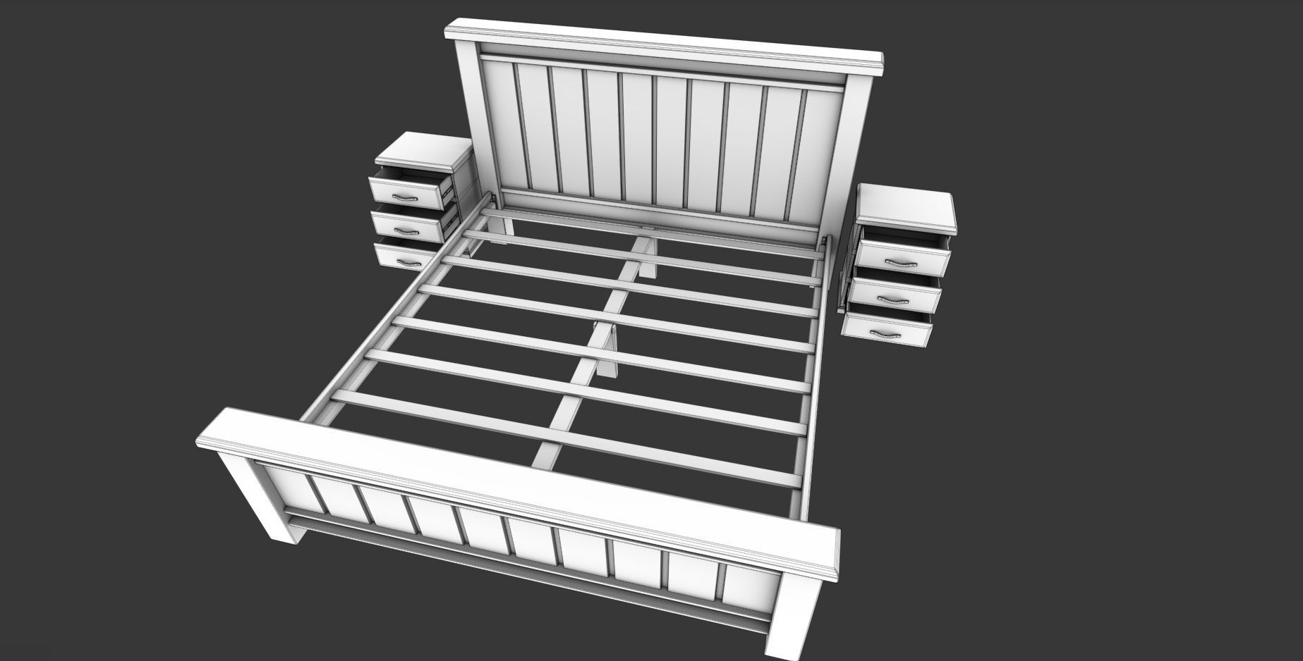 Bed Double Low-poly 3D model_7