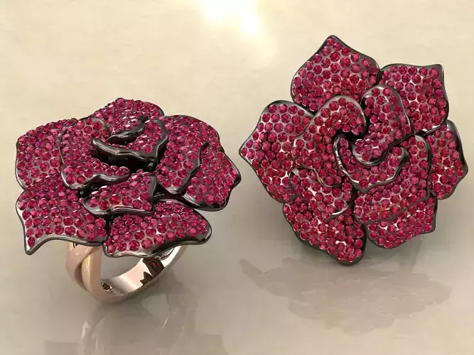 Big Rose Full Pave Flower Ring