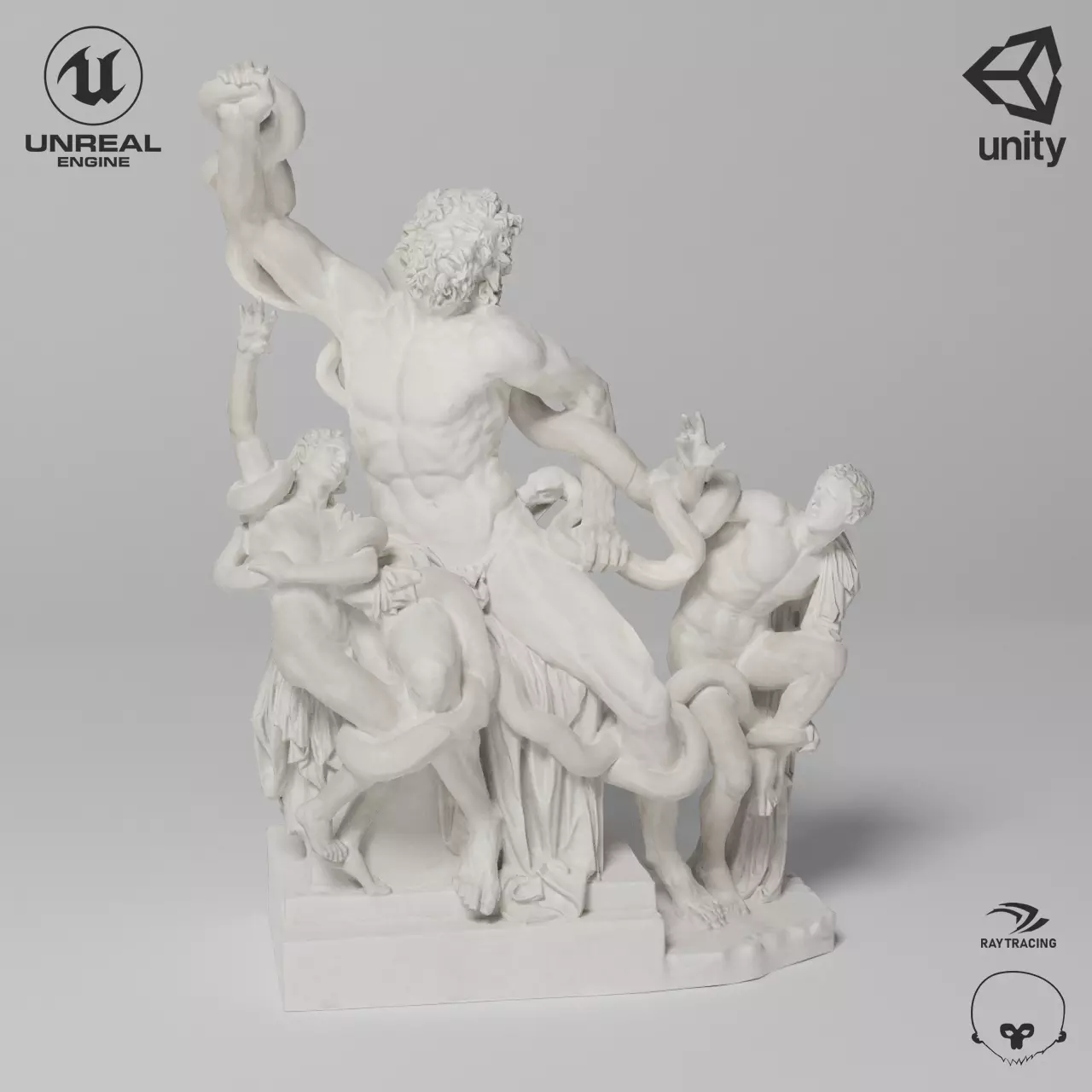 Laocoon and His Sons Sculpture VR AR Mobile-ready Game-ready Low-poly 3D model_0