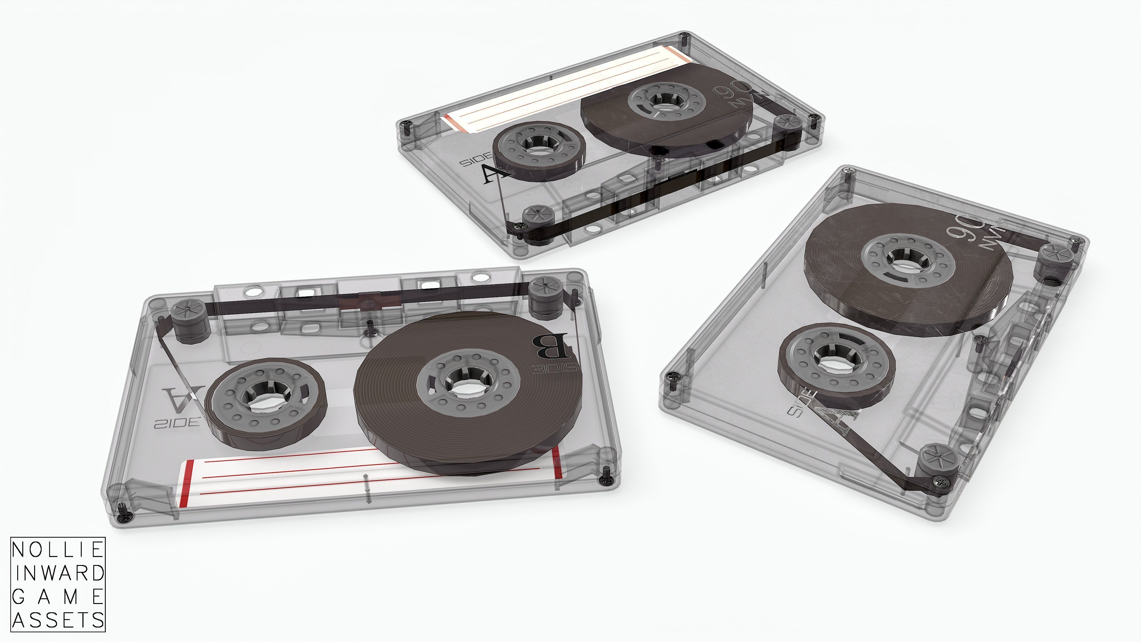 Cassette Tape Gray Transparent  - 4 Variants Low-poly 3D model_8