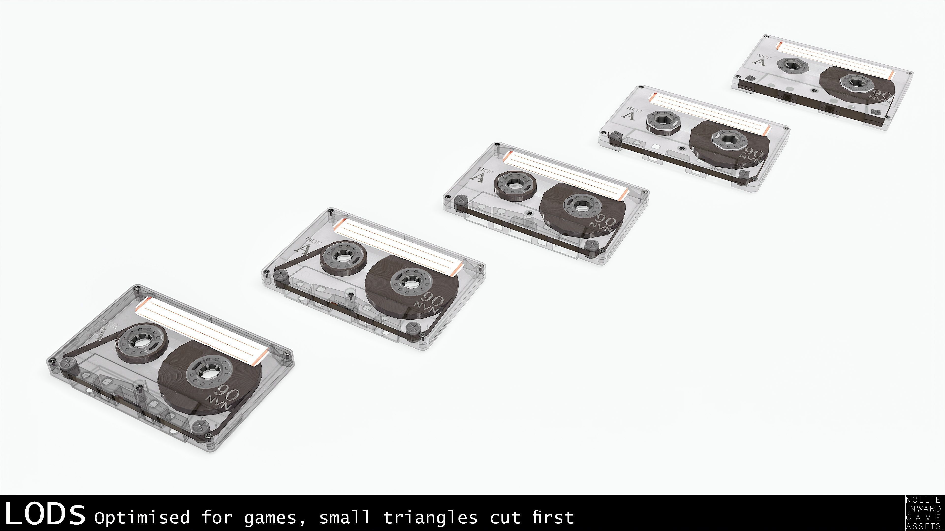 Cassette Tape Gray Transparent  - 4 Variants Low-poly 3D model_3