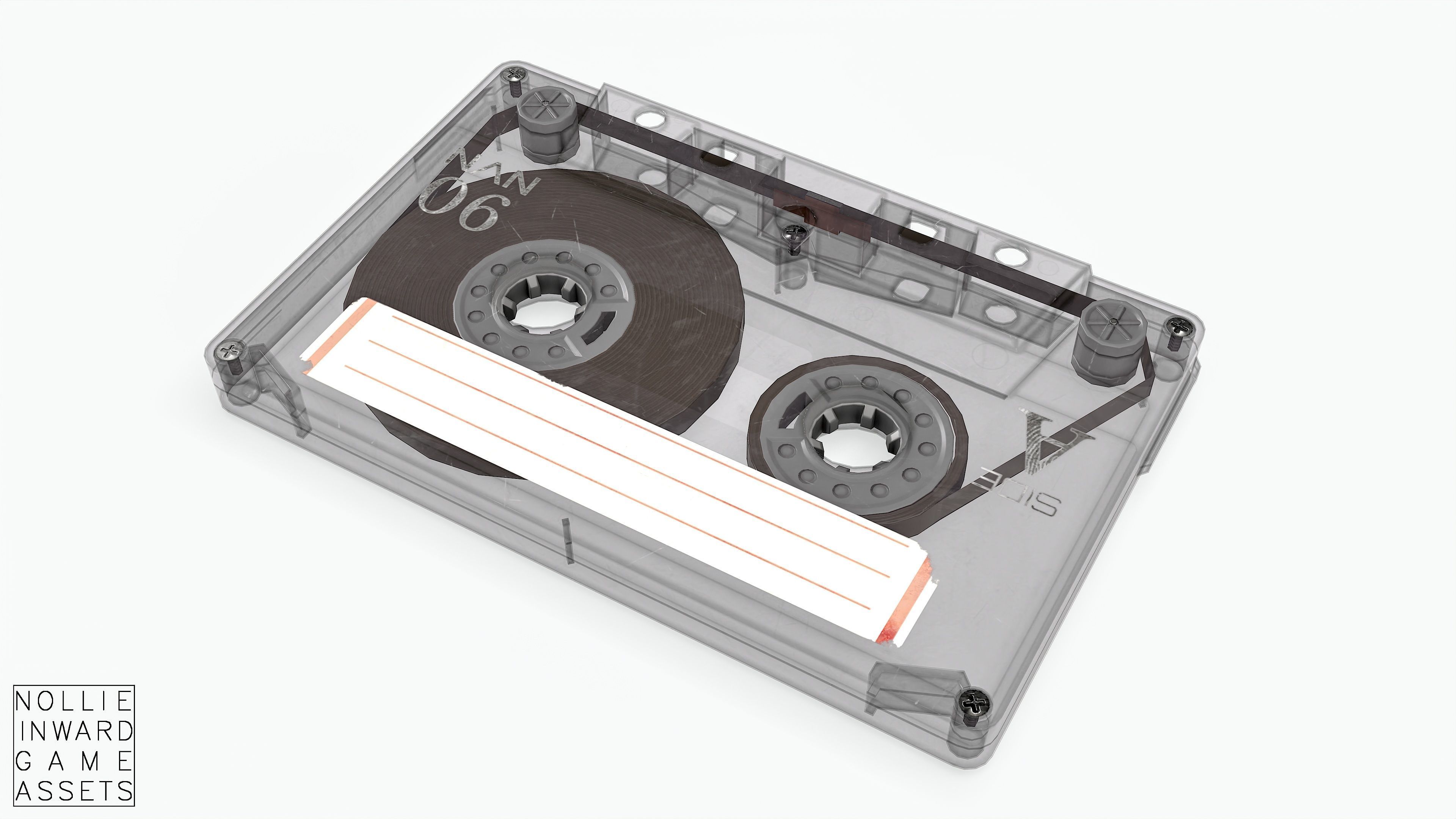 Cassette Tape Gray Transparent  - 4 Variants Low-poly 3D model_1