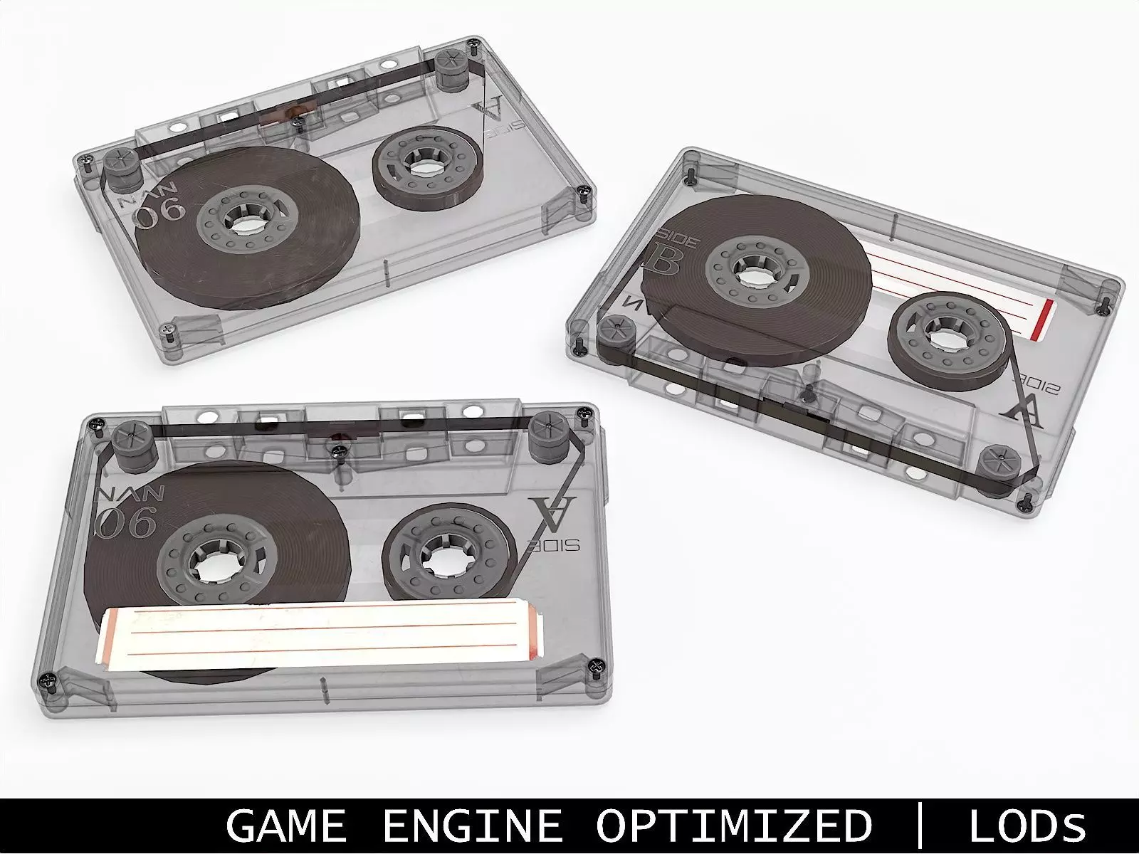Cassette Tape Gray Transparent  - 4 Variants Low-poly 3D model_0