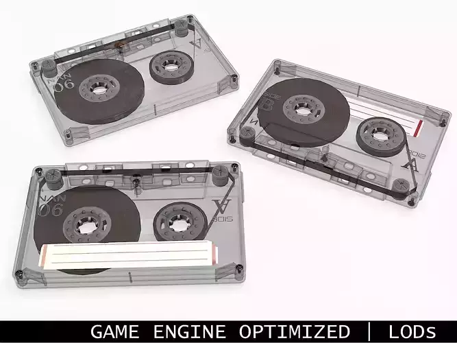 Cassette Tape Gray Transparent  - 4 Variants Low-poly 3D model