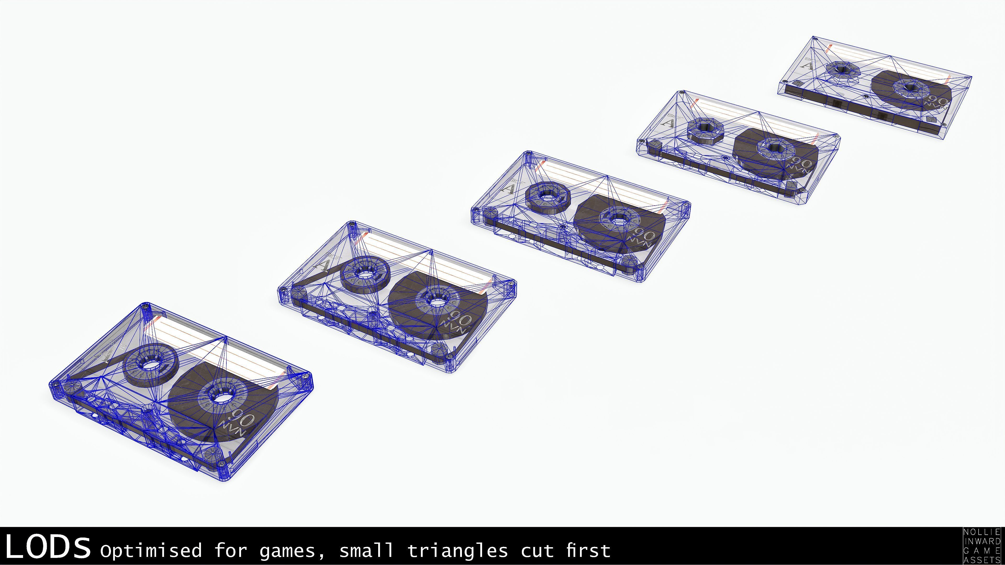 Cassette Tape Gray Transparent  - 4 Variants Low-poly 3D model_4