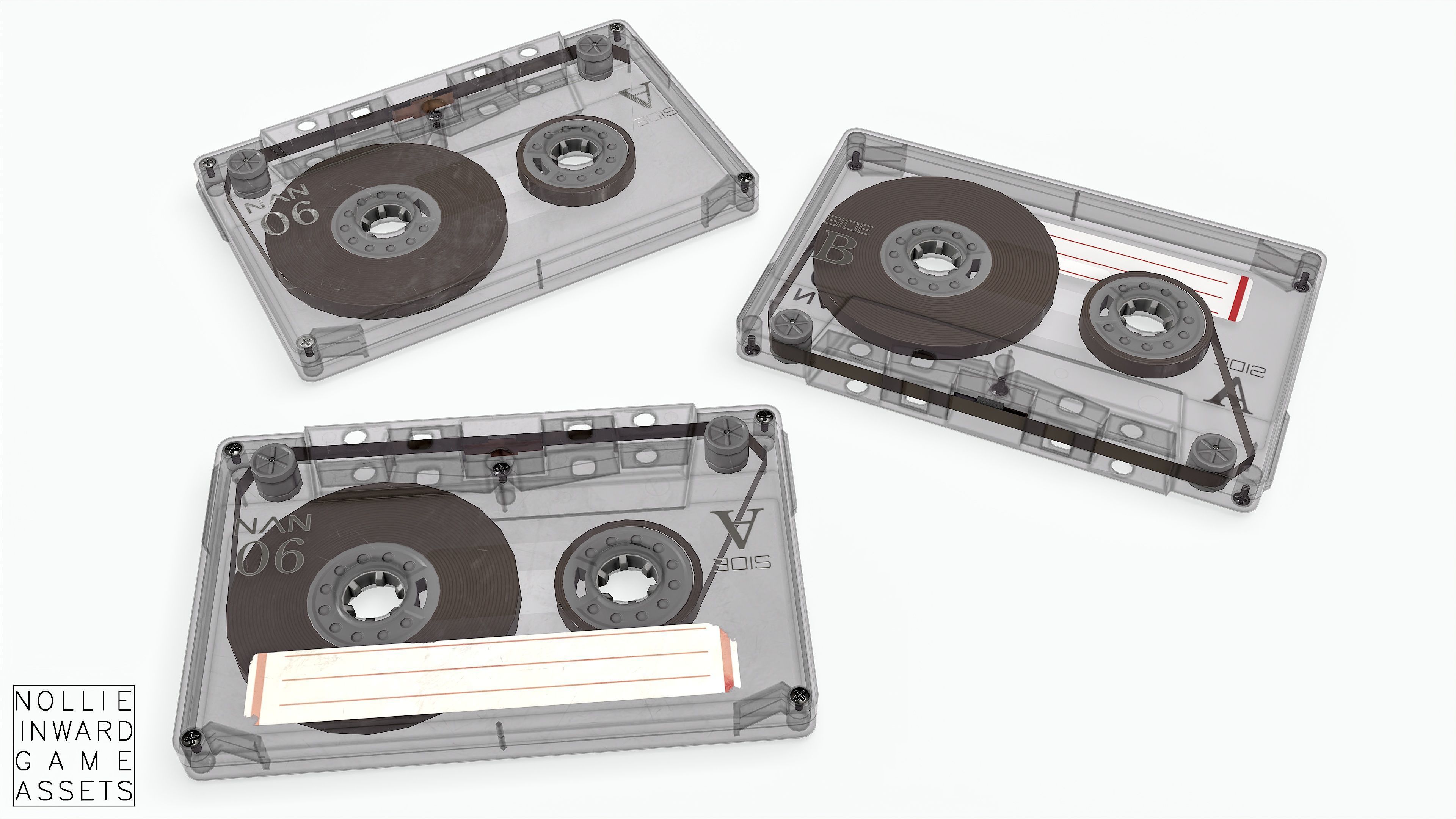Cassette Tape Gray Transparent  - 4 Variants Low-poly 3D model_5