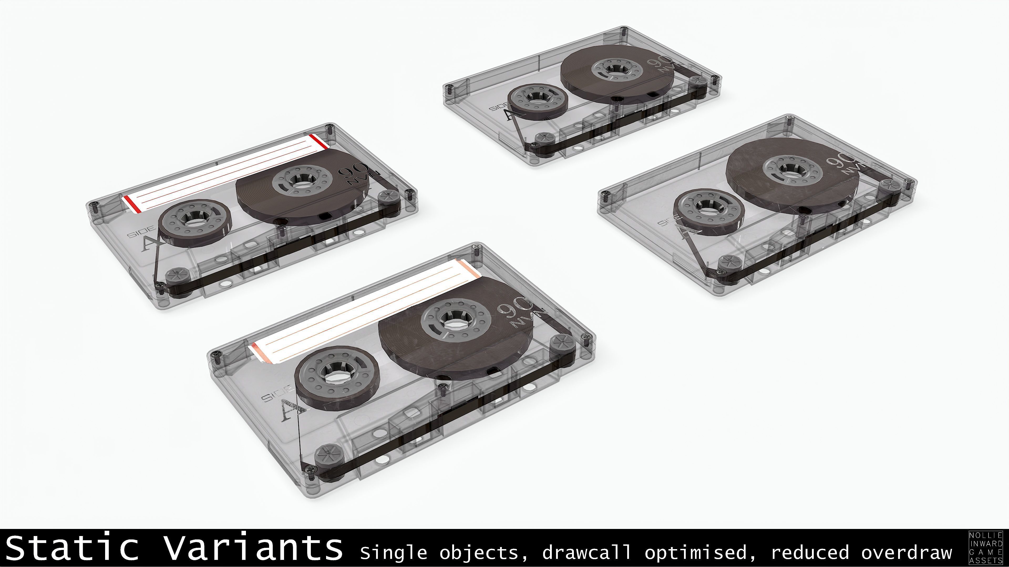 Cassette Tape Gray Transparent  - 4 Variants Low-poly 3D model_10