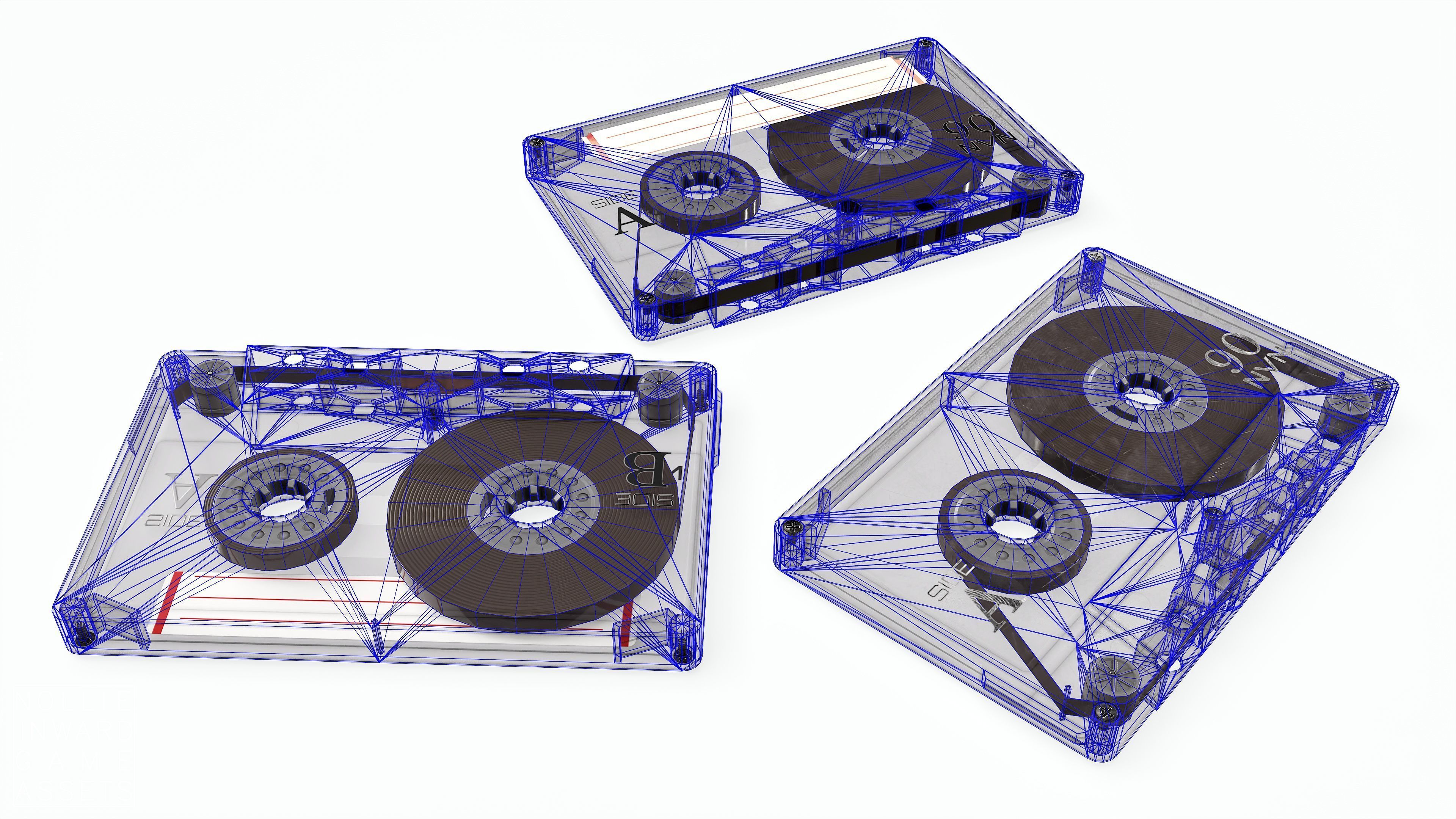 Cassette Tape Gray Transparent  - 4 Variants Low-poly 3D model_11