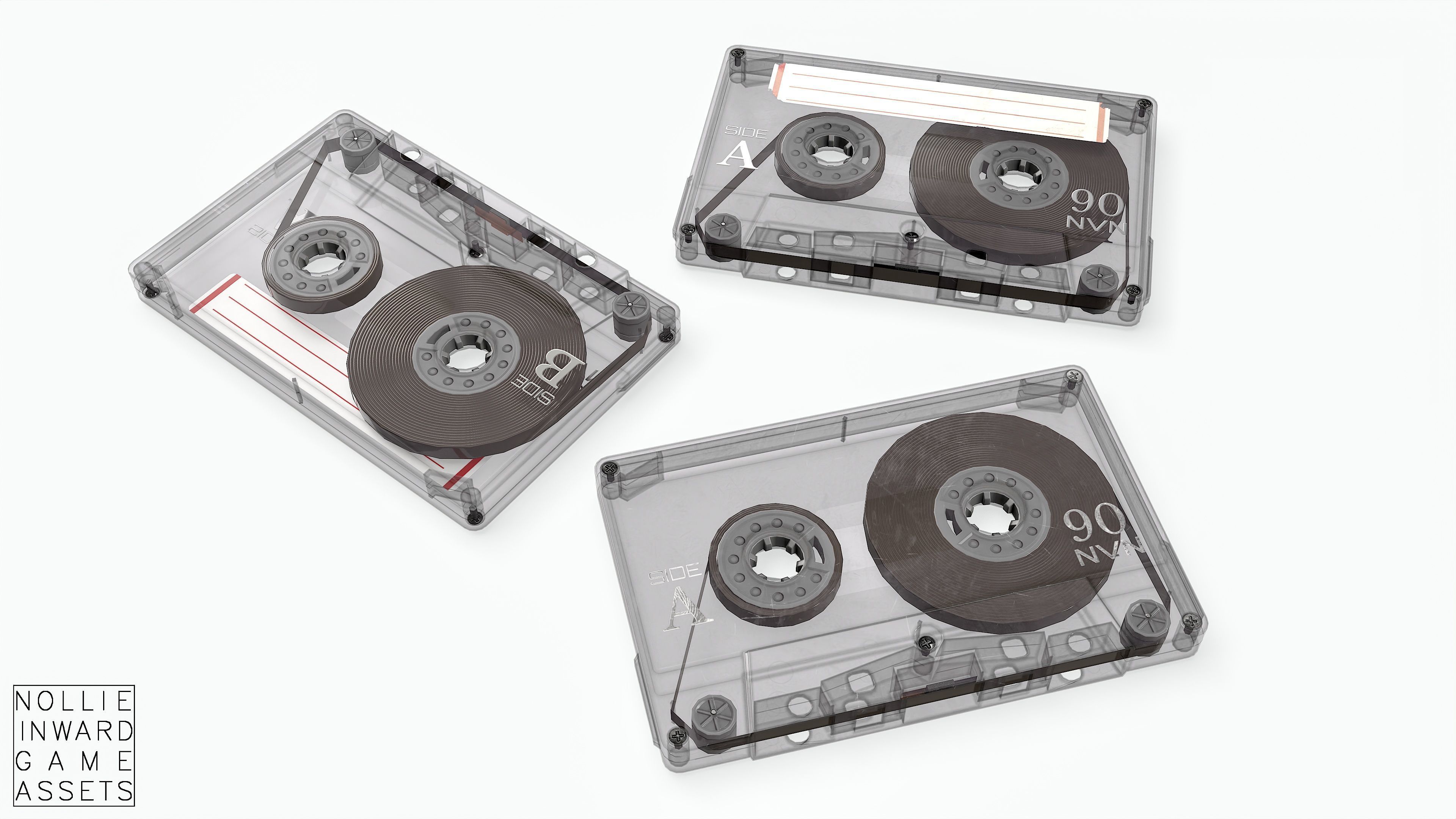 Cassette Tape Gray Transparent  - 4 Variants Low-poly 3D model_7
