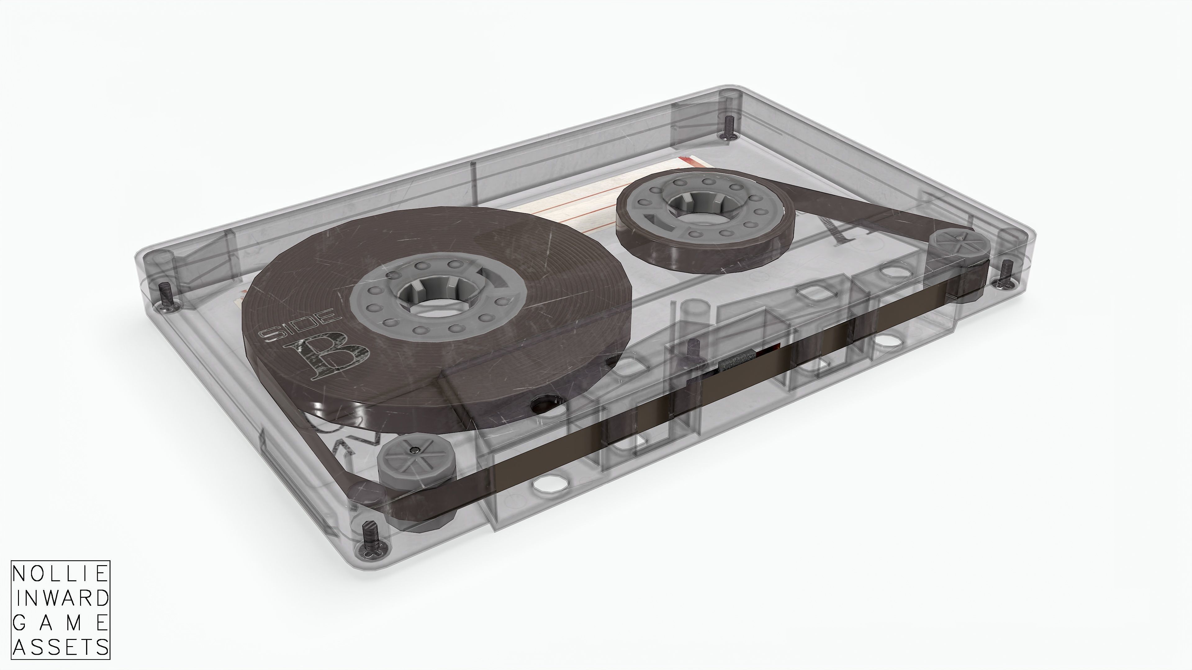 Cassette Tape Gray Transparent  - 4 Variants Low-poly 3D model_6