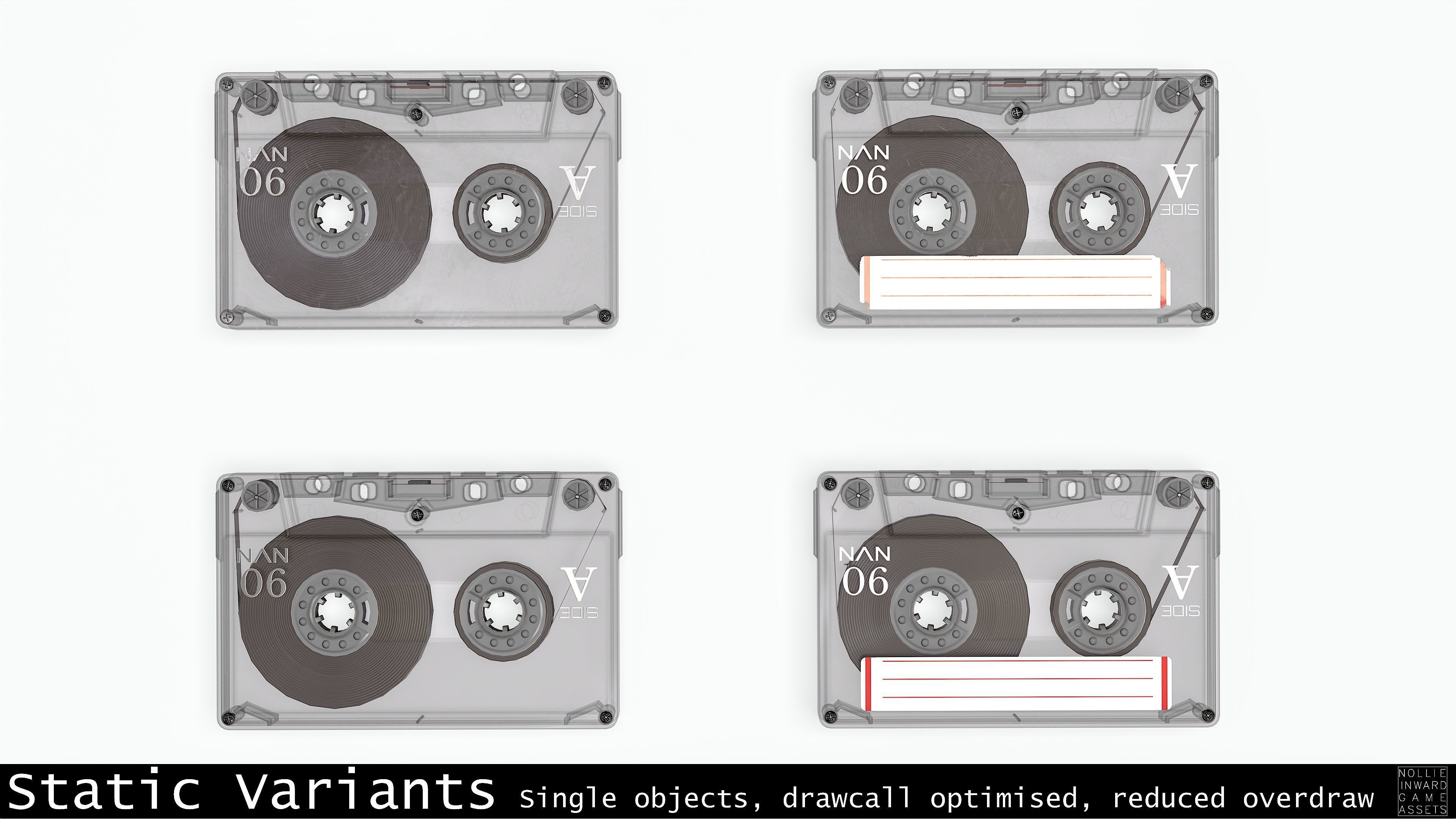 Cassette Tape Gray Transparent  - 4 Variants Low-poly 3D model_9