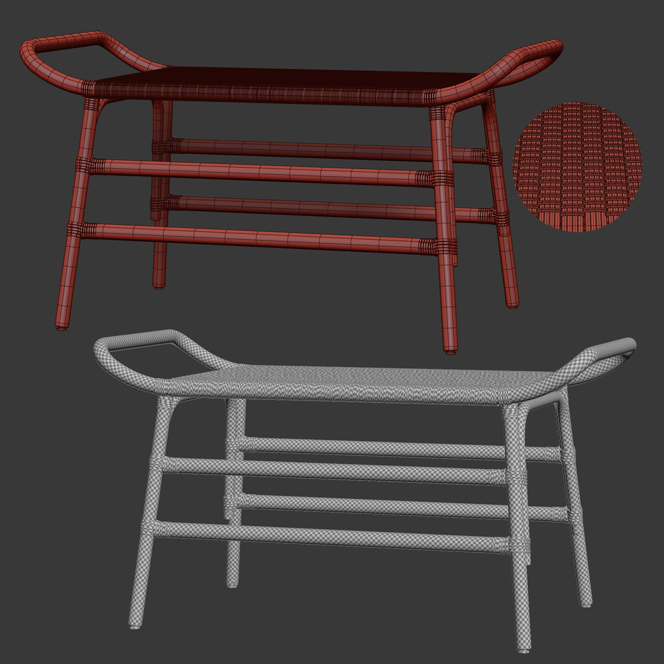 Rattan ottoman MD46  3D model_5