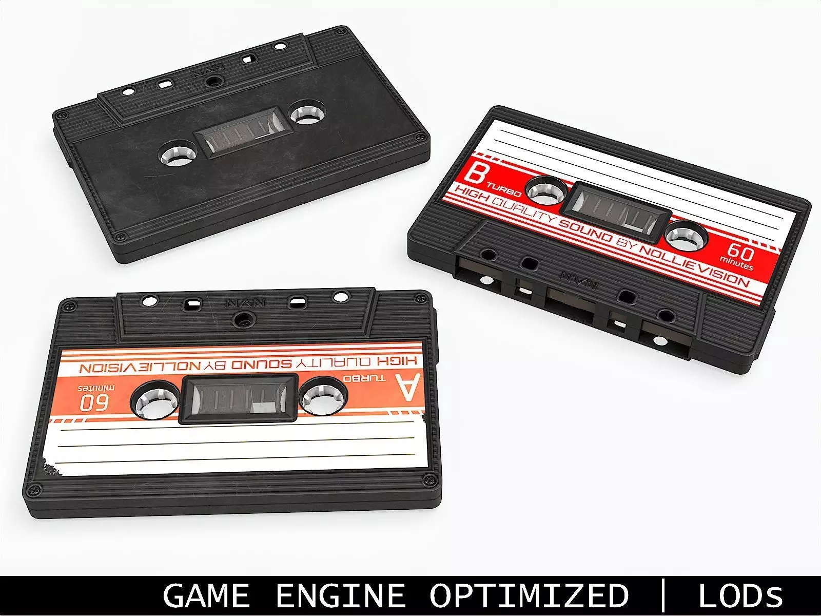 Cassette Tape Black - 4 Variants Low-poly 3D model