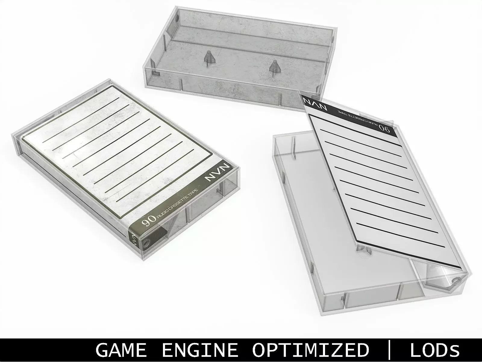 Cassette Tape Case White - 4 Variants Low-poly 3D model