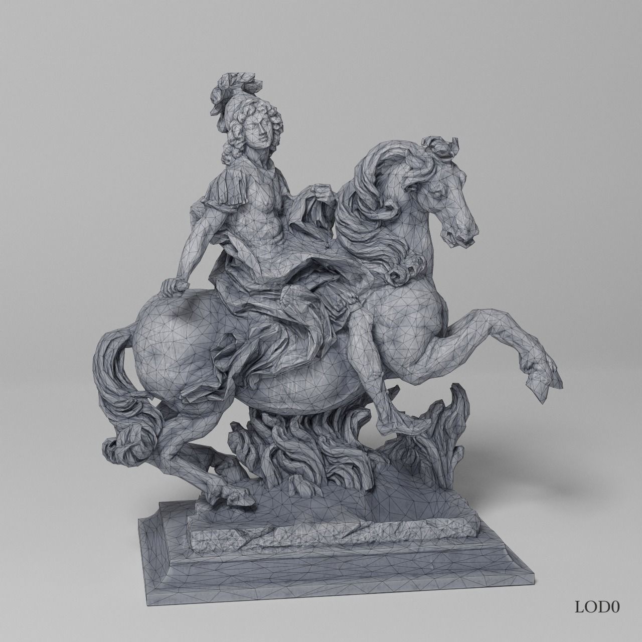Equestrian statue of Louis XIV Sculpture VR AR Mobile Game-ready Low-poly 3D model_11