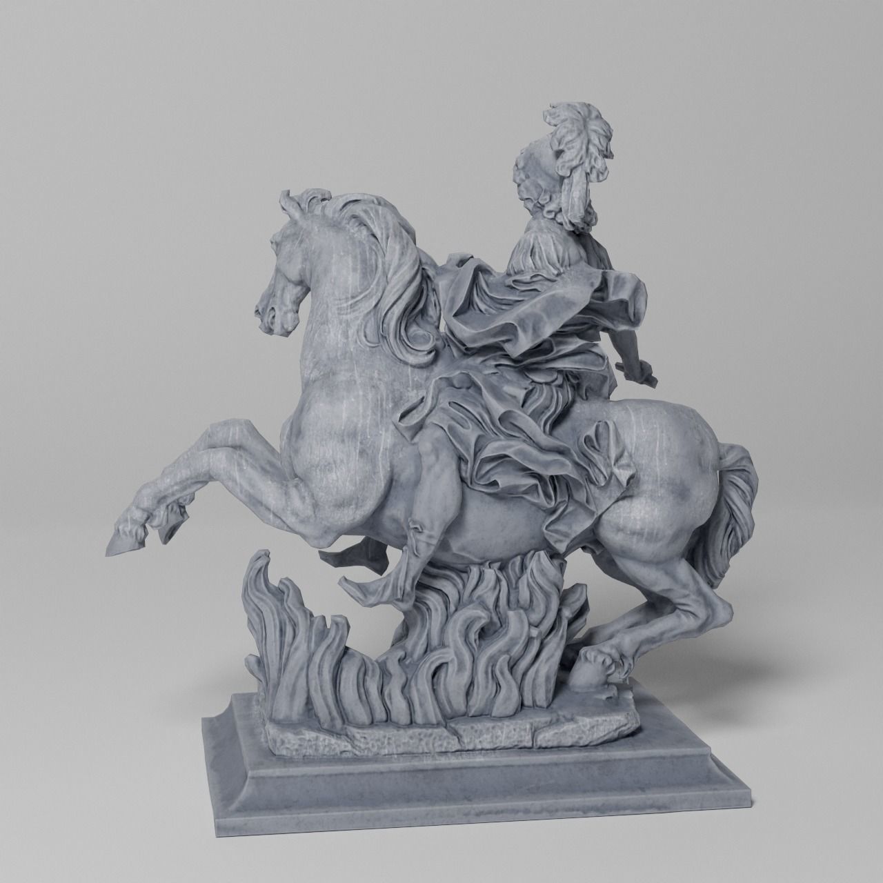 Equestrian statue of Louis XIV Sculpture VR AR Mobile Game-ready Low-poly 3D model_8