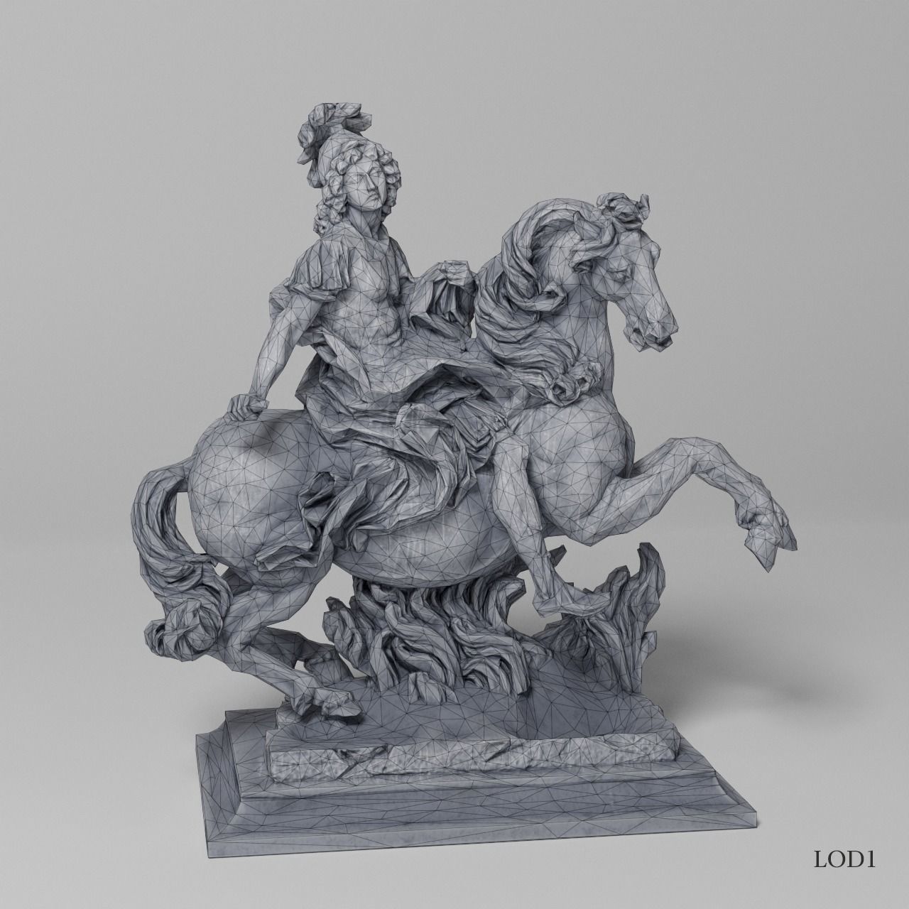 Equestrian statue of Louis XIV Sculpture VR AR Mobile Game-ready Low-poly 3D model_13