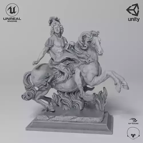 Equestrian statue of Louis XIV Sculpture VR AR Mobile Game-ready Low-poly 3D model
