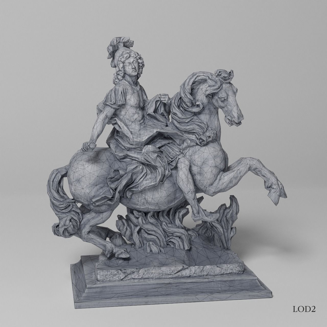Equestrian statue of Louis XIV Sculpture VR AR Mobile Game-ready Low-poly 3D model_15