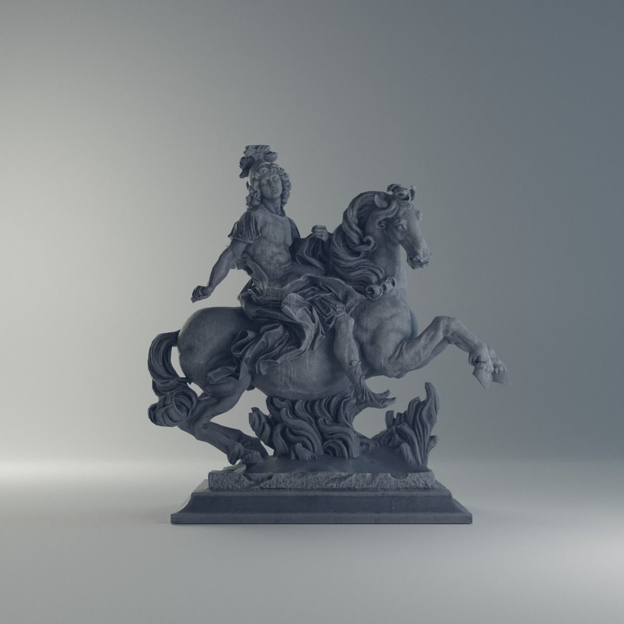 Equestrian statue of Louis XIV Sculpture VR AR Mobile Game-ready Low-poly 3D model_5