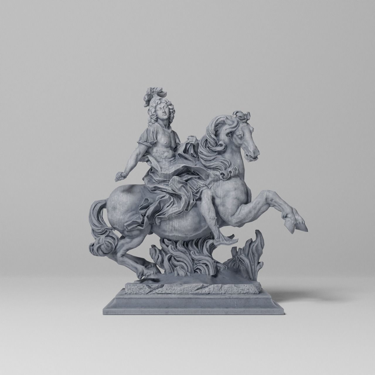 Equestrian statue of Louis XIV Sculpture VR AR Mobile Game-ready Low-poly 3D model_3