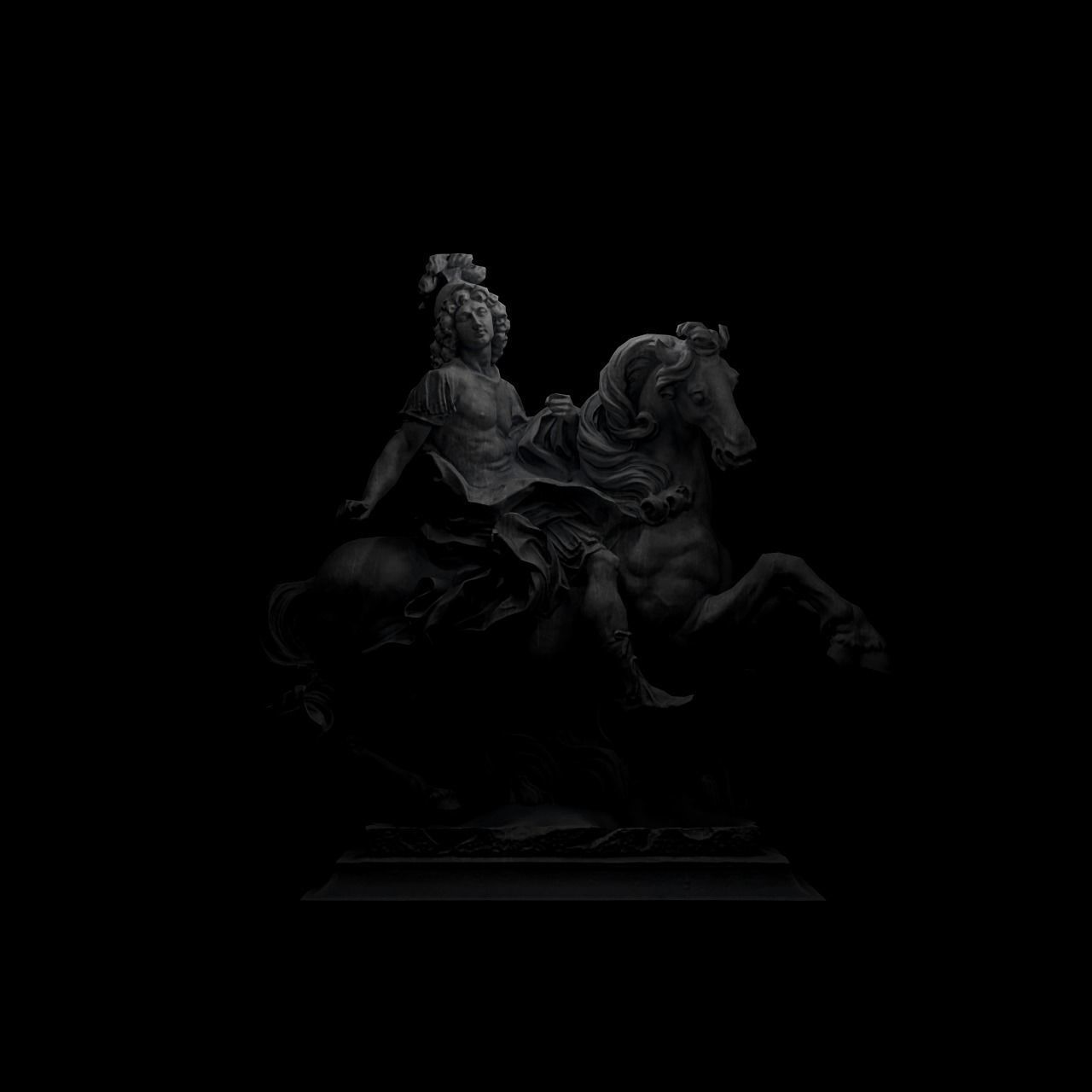 Equestrian statue of Louis XIV Sculpture VR AR Mobile Game-ready Low-poly 3D model_6