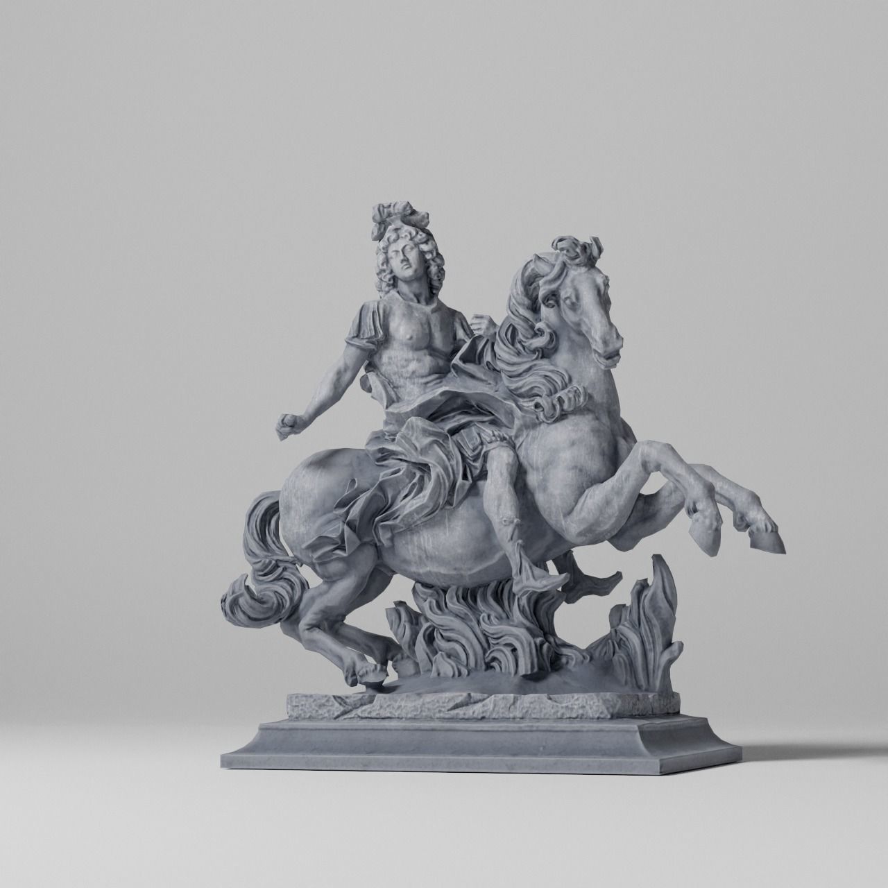 Equestrian statue of Louis XIV Sculpture VR AR Mobile Game-ready Low-poly 3D model_7