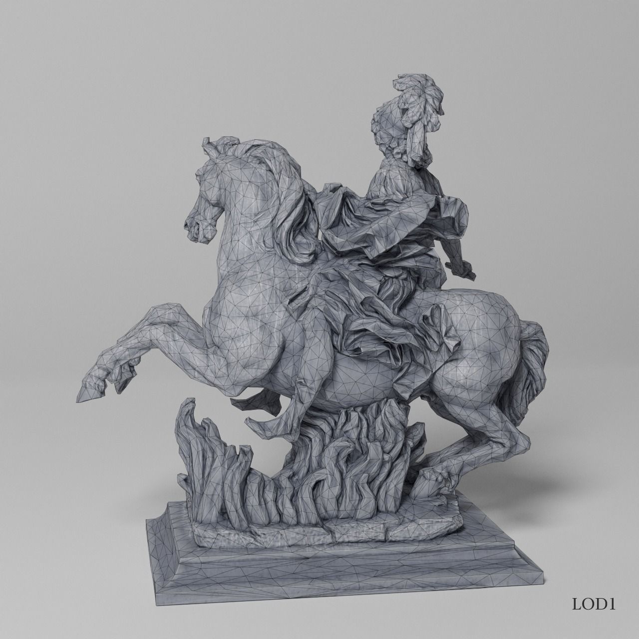 Equestrian statue of Louis XIV Sculpture VR AR Mobile Game-ready Low-poly 3D model_14