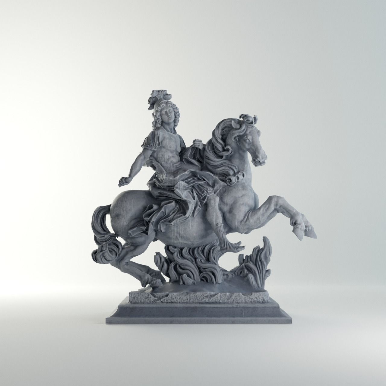 Equestrian statue of Louis XIV Sculpture VR AR Mobile Game-ready Low-poly 3D model_4