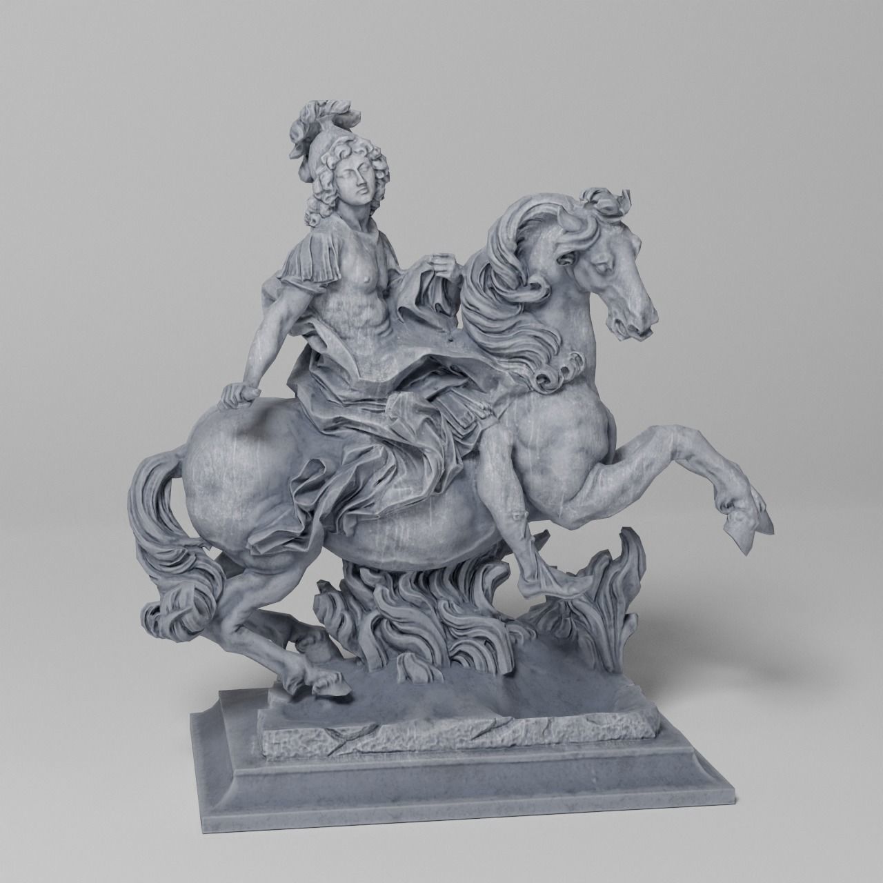 Equestrian statue of Louis XIV Sculpture VR AR Mobile Game-ready Low-poly 3D model_2