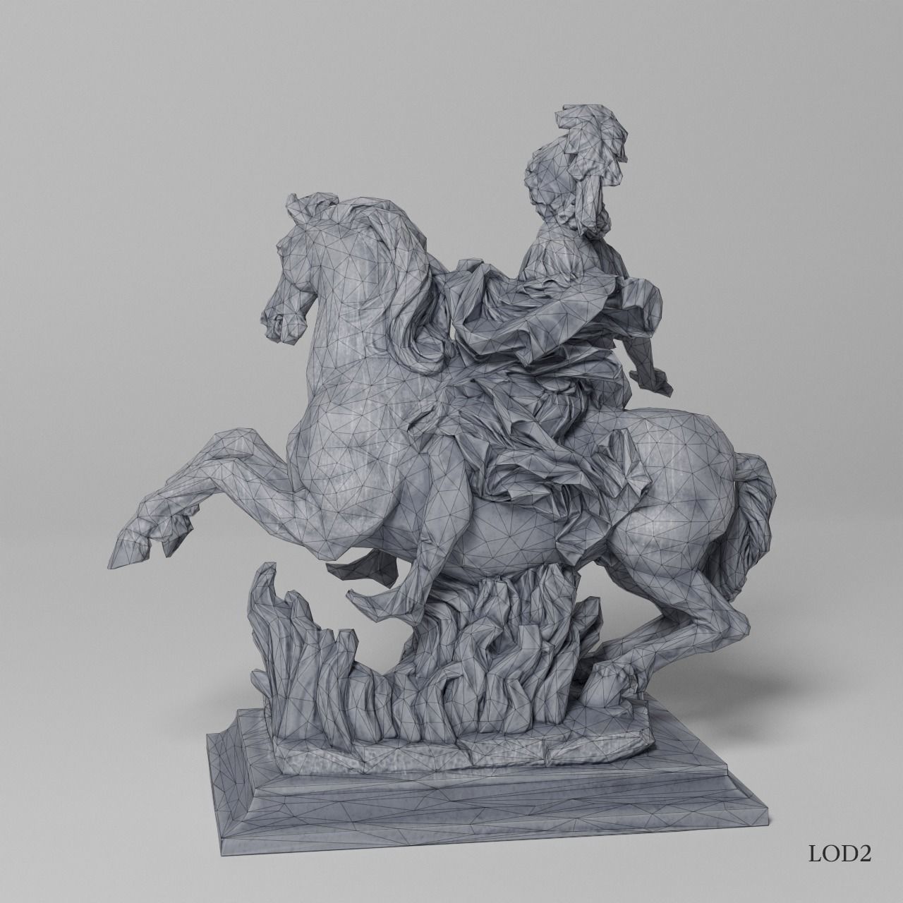 Equestrian statue of Louis XIV Sculpture VR AR Mobile Game-ready Low-poly 3D model_16