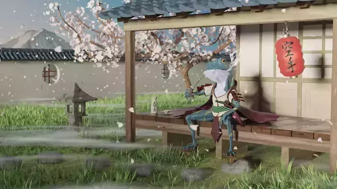 Samurai Frog low and high poly mesh